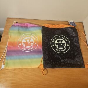 Build A Bear 1997 Workshop Kids Backpack Pink Rainbow Bag Cinch Drawstring